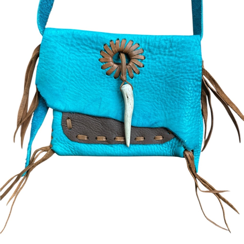 Jimmi WZ Leather Bag Purse Turquoise/Teal/Brown Crossbody BoHo Handmade
